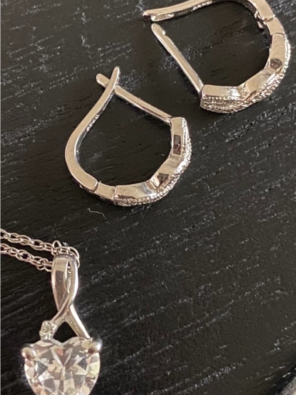Sterling Silver Heart Pendant Necklace and CZ Hoop Earrings Set